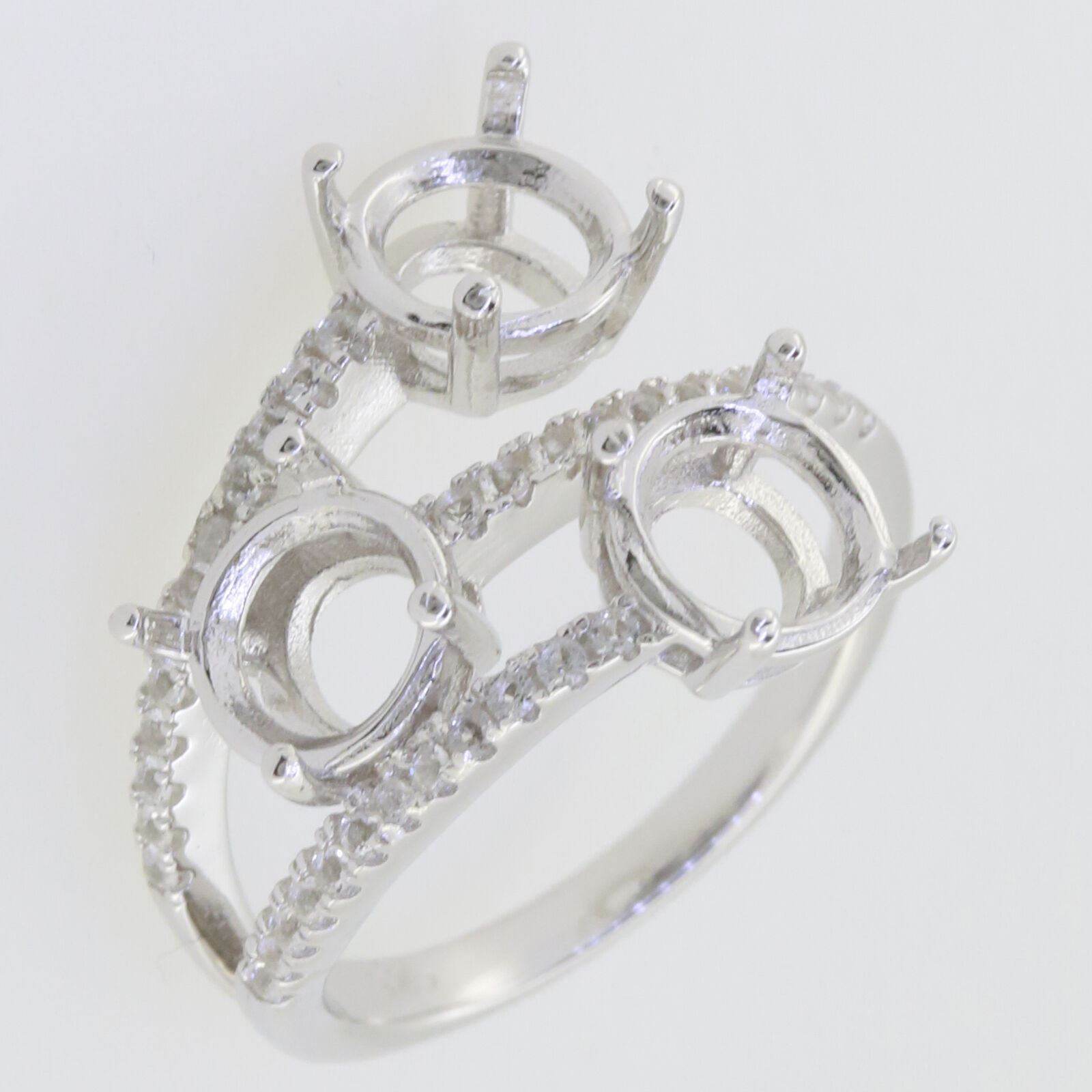 Sterling Silver Semi Mount Ring Setting Round RD 7x7mm Three Stones Bypass Ring - Syzjewelry