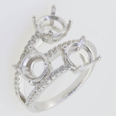 Sterling Silver Semi Mount Ring Setting Round RD 7x7mm Three Stones Bypass Ring - Syzjewelry