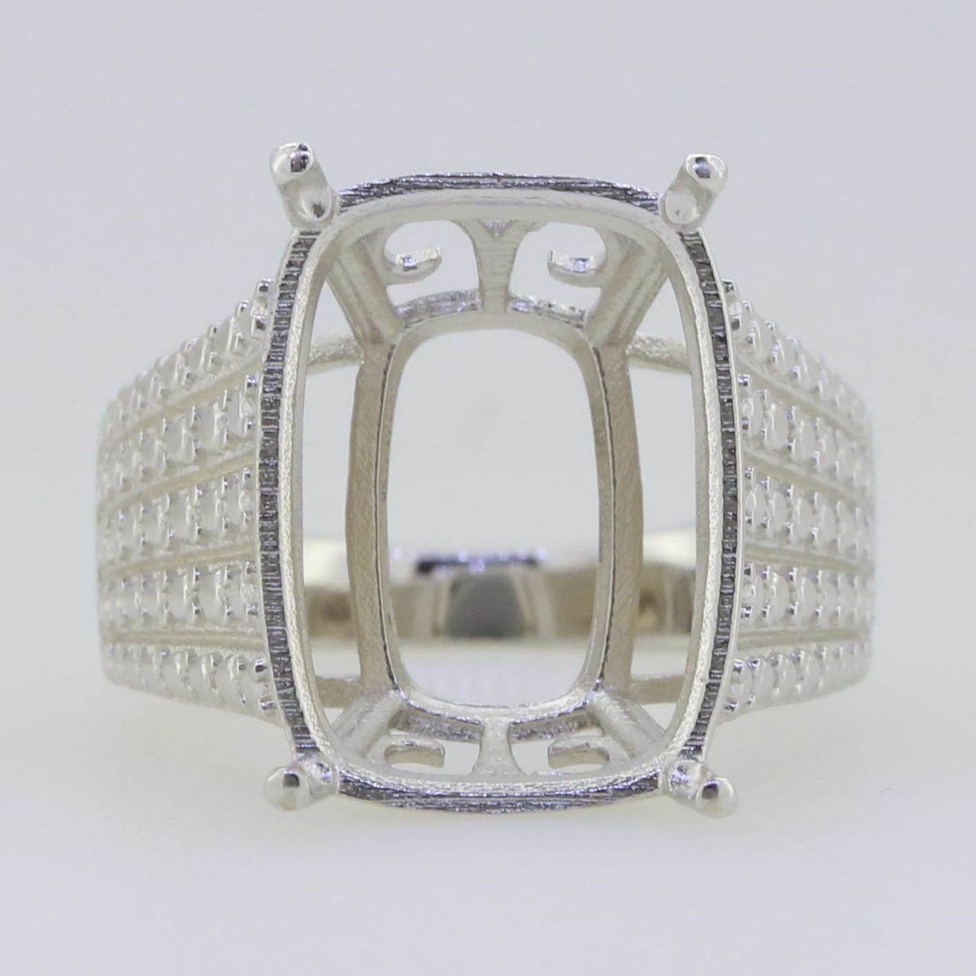 Sterling Silver Semi Mount Ring Setting Cushion CU 18X13mm White Topaz - Syzjewelry