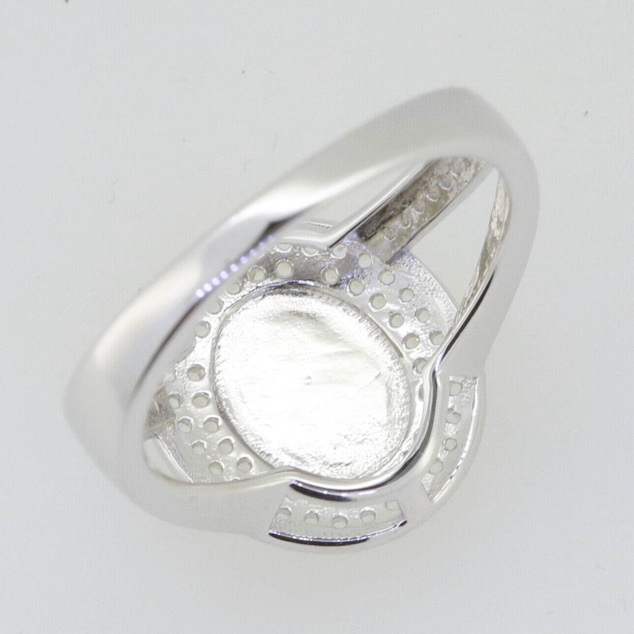 Sterling Silver Semi Mount Ring Setting Cab Oval OV 10X8mm Double Halo - Syzjewelry