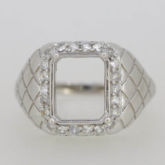 Men's Vintage Style Sterling Silver Semi Mount Ring Setting Emerald OCT 11x9mm - Syzjewelry