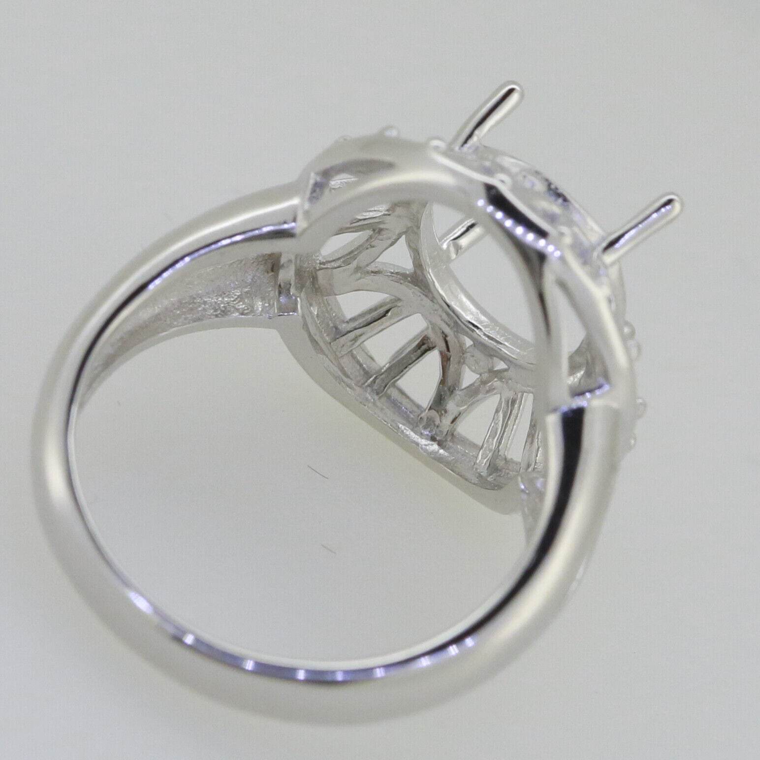 Sterling Silver Semi Mount Ring Setting Oval OV 11x9mm Vintage Repro White Topaz - Syzjewelry