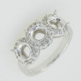 Sterling Silver Semi Mount Ring Setting Round RD 6x6mm 3 Stone Halo Ring - Syzjewelry