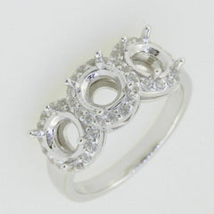 Sterling Silver Semi Mount Ring Setting Round RD 6x6mm 3 Stone Halo Ring - Syzjewelry