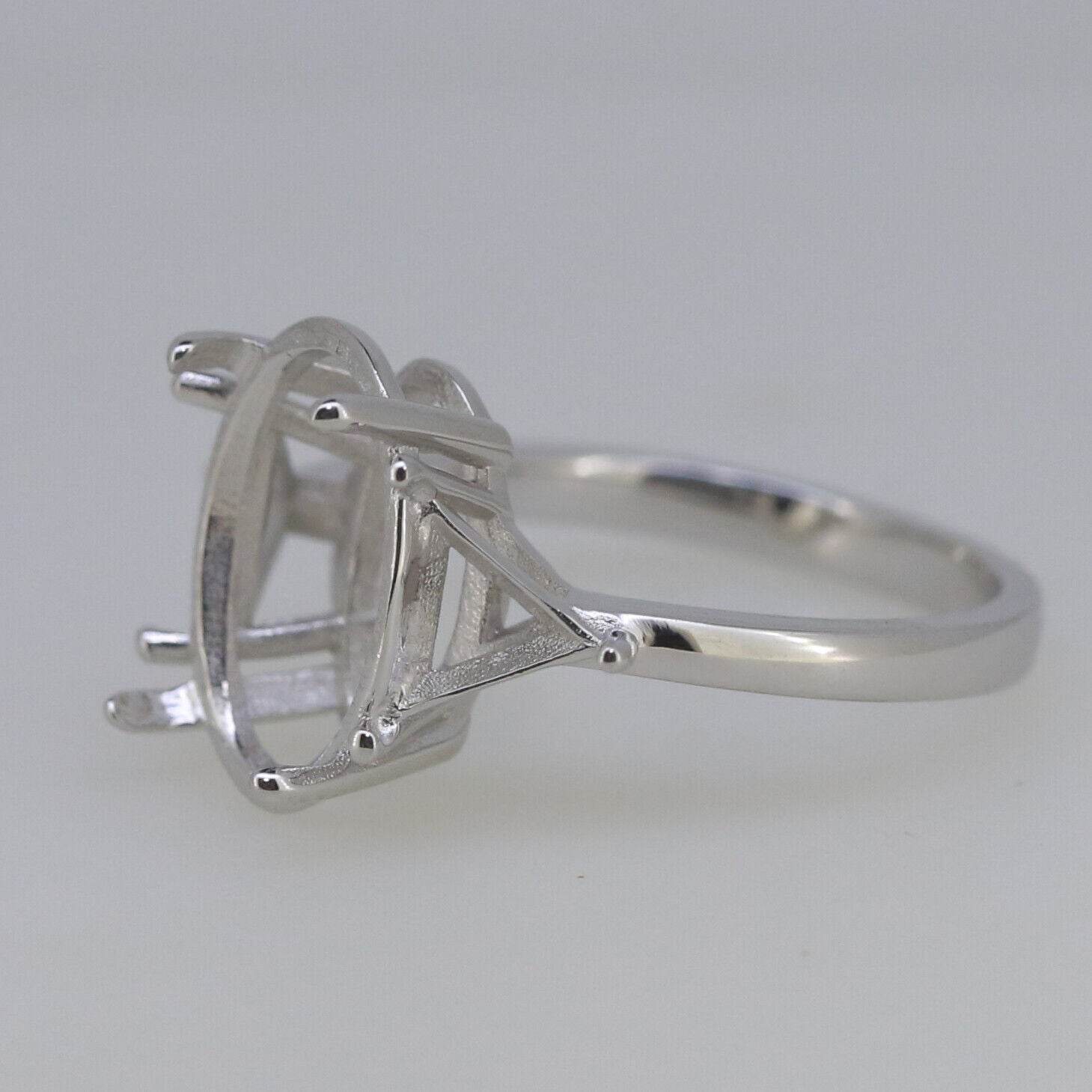 Sterling Silver Semi Mount Ring Setting OV 14x10mm Tri 6x6mm Three Stone - Syzjewelry