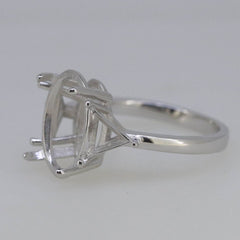 Sterling Silver Semi Mount Ring Setting OV 14x10mm Tri 6x6mm Three Stone - Syzjewelry