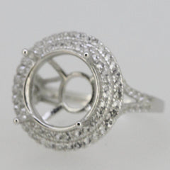 Sterling Silver Semi Mount Ring Setting Round RD 13x13mm Double Halo White Topaz - Syzjewelry