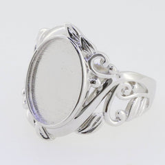 Sterling Silver Semi Mount Ring Setting Oval OV 14x10mm Cabochon White DK196 - Syzjewelry