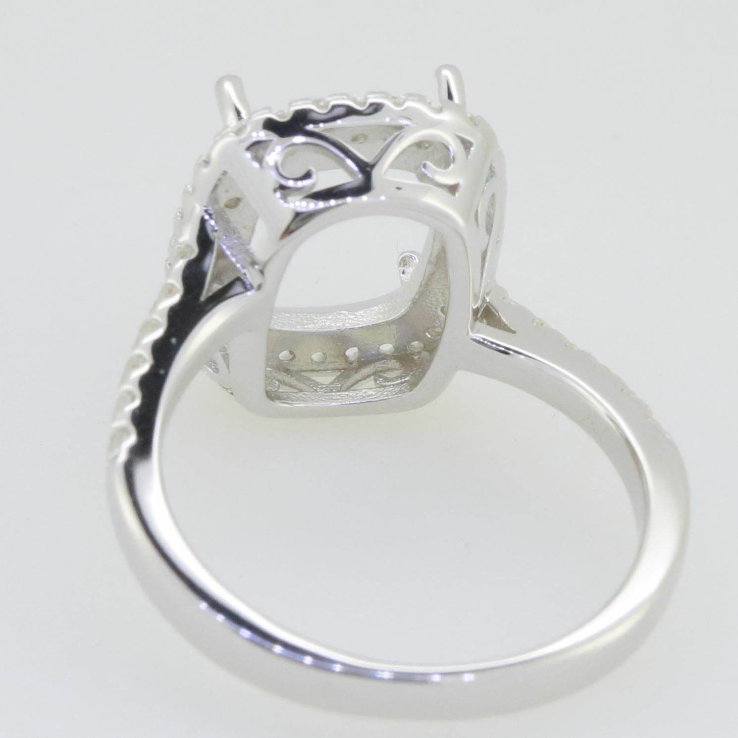 Sterling Silver Semi Mount Ring Setting Cushion CU 12X10mm White Topaz PJC17 - Syzjewelry