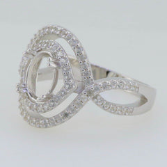 Sterling Silver Semi Mount Ring Setting Oval OV 8x6mm Halo Twisted Shank - Syzjewelry