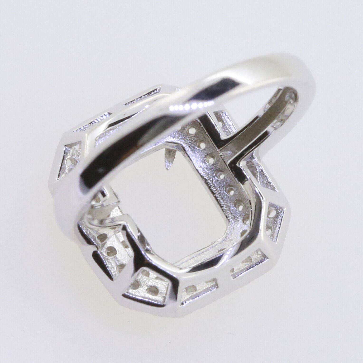 Sterling Silver Semi Mount Ring Setting Emerald OCT 10x8mm Double Halo - Syzjewelry