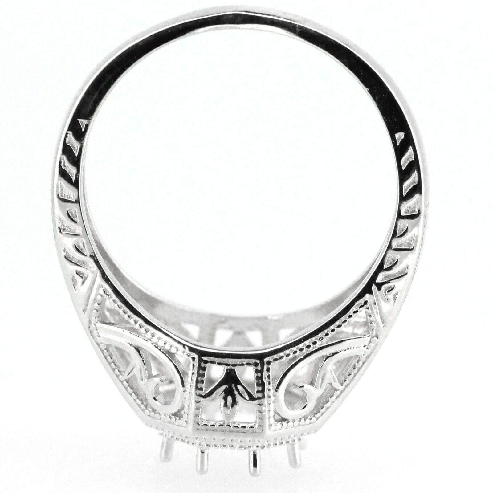 Art Deco Style Sterling Silver Semi Mount Ring Setting Round RD 7x7mm - Syzjewelry