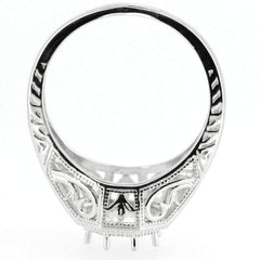 Art Deco Style Sterling Silver Semi Mount Ring Setting Round RD 7x7mm - Syzjewelry