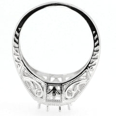 Art Deco Style Sterling Silver Semi Mount Ring Setting Round RD 7x7mm - Syzjewelry