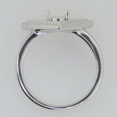 Solid Sterling Silver Semi Mount Ring Setting Oval OV 7x5mm Heart Halo - Syzjewelry