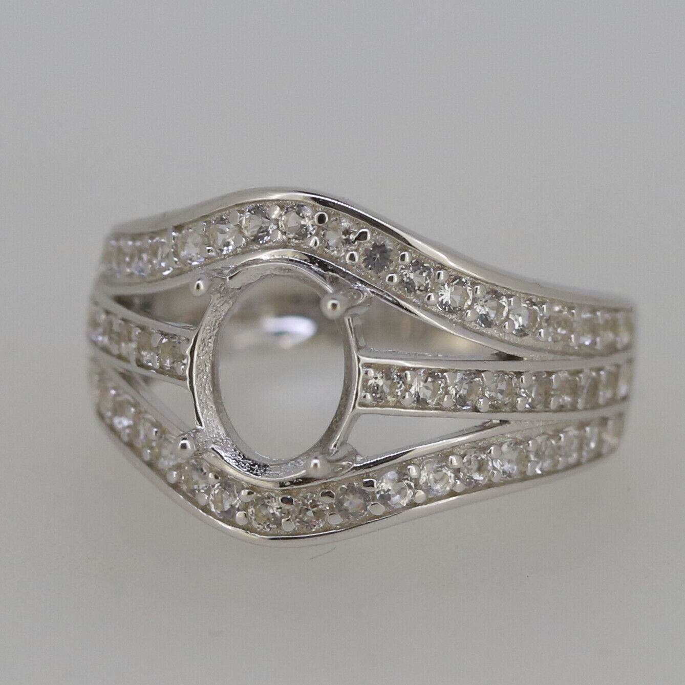 Sterling Silver Semi Mount Ring Setting Oval OV 9x7mm White Topaz - Syzjewelry