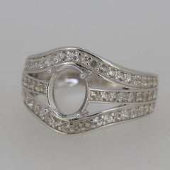 Sterling Silver Semi Mount Ring Setting Oval OV 9x7mm White Topaz - Syzjewelry