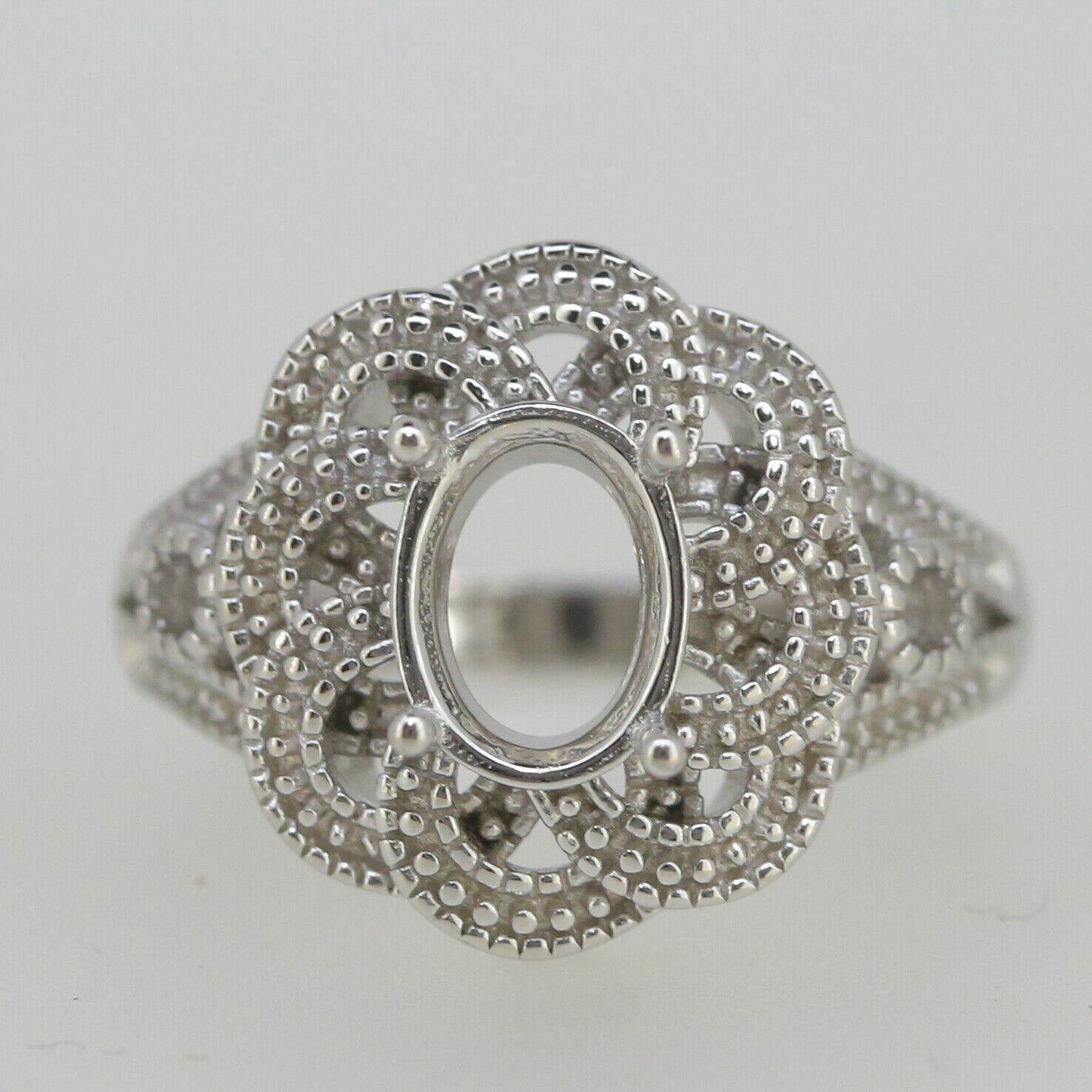 Vintage Style Sterling Silver Semi Mount Ring Setting Oval OV 9x7mm L535 - Syzjewelry