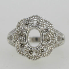 Vintage Style Sterling Silver Semi Mount Ring Setting Oval OV 9x7mm L535 - Syzjewelry