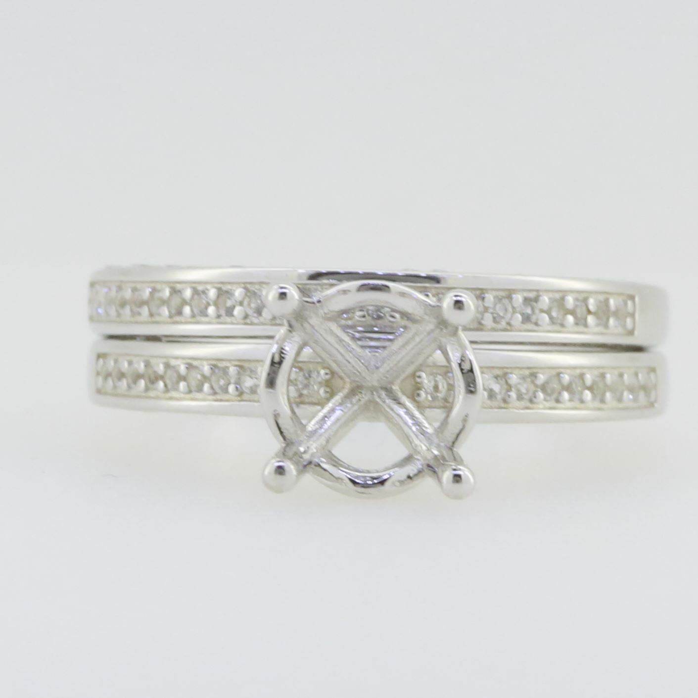 2 piece Set 14K White Gold Semi Mount Ring Setting Round RD 8x8mm Engagement - Syzjewelry