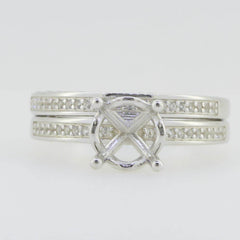 2 piece Set 14K White Gold Semi Mount Ring Setting Round RD 8x8mm Engagement - Syzjewelry