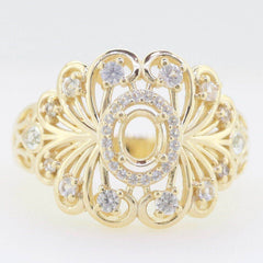 14K Yellow Gold Semi Mount Ring Setting Oval OV 6x4mm - Syzjewelry