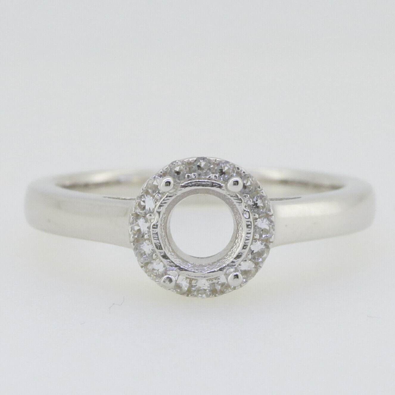 Sterling Silver Semi Mount Ring Setting Round RD 6x6mm Halo Topaz - Syzjewelry