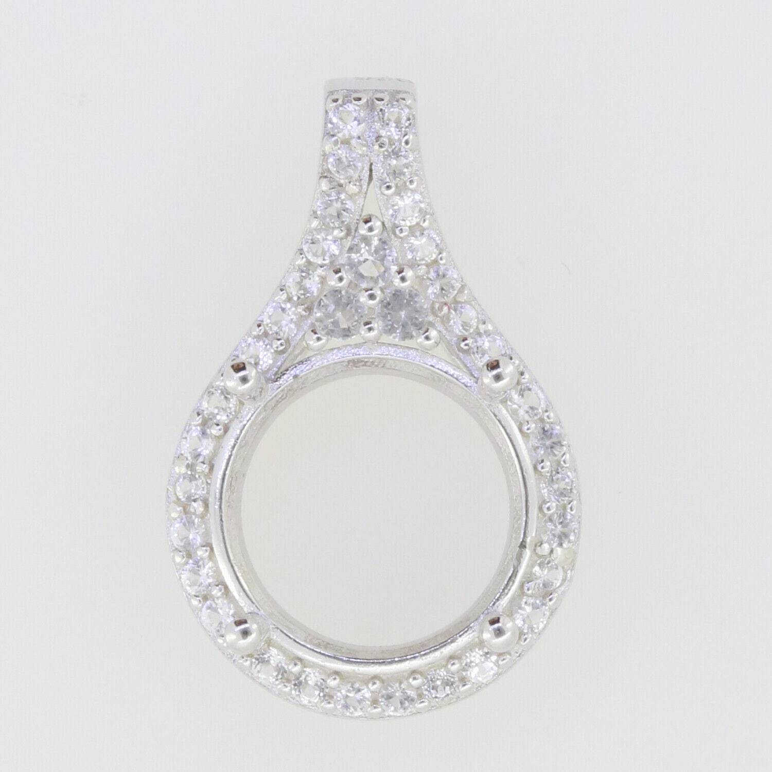Sterling Silver Semi Mount Pendant Setting Round RD 11x11mm White Topaz - Syzjewelry