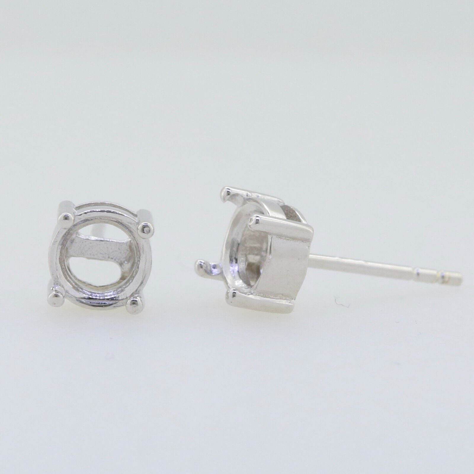 Sterling Silver Semi Mount Earrings Setting Round RD 6x6mm Stud - Syzjewelry
