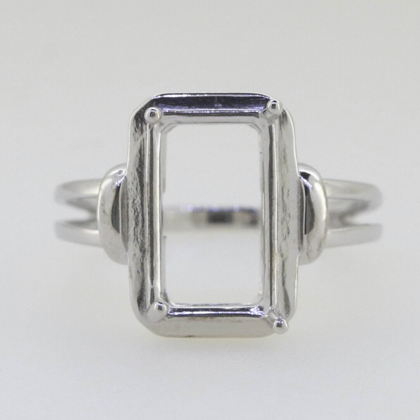 Vintage Style Sterling Silver Semi Mount Ring Setting Emerald OCT 12x8mm - Syzjewelry