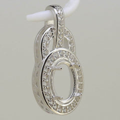 Sterling Silver Semi Mount Pendant Setting OV 9x7mm White Topaz - Syzjewelry