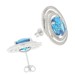 Sterling Silver Semi Mount Earrings Setting Oval OV 12x10mm White Topaz - Syzjewelry