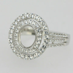 Sterling Silver Semi Mount Ring Setting OV 9X7mm Double Halo White Topaz - Syzjewelry