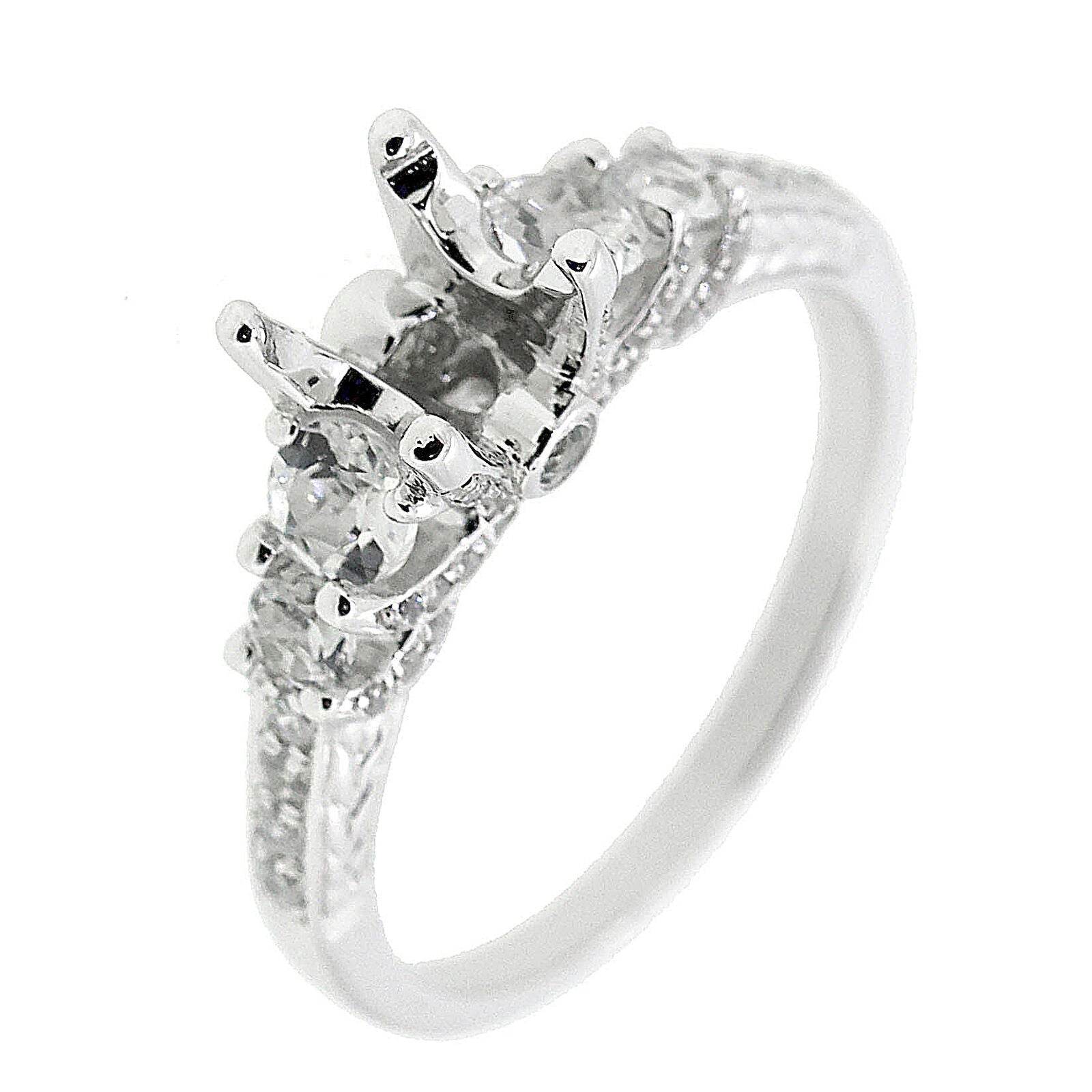 Art Deco Style Sterling Silver Semi Mount Ring Setting RD 7x7mm 4x4mm 3x3mm - Syzjewelry