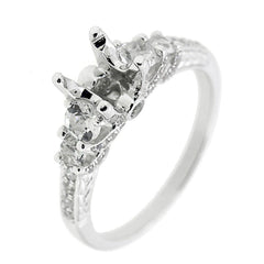 Art Deco Style Sterling Silver Semi Mount Ring Setting RD 7x7mm 4x4mm 3x3mm - Syzjewelry