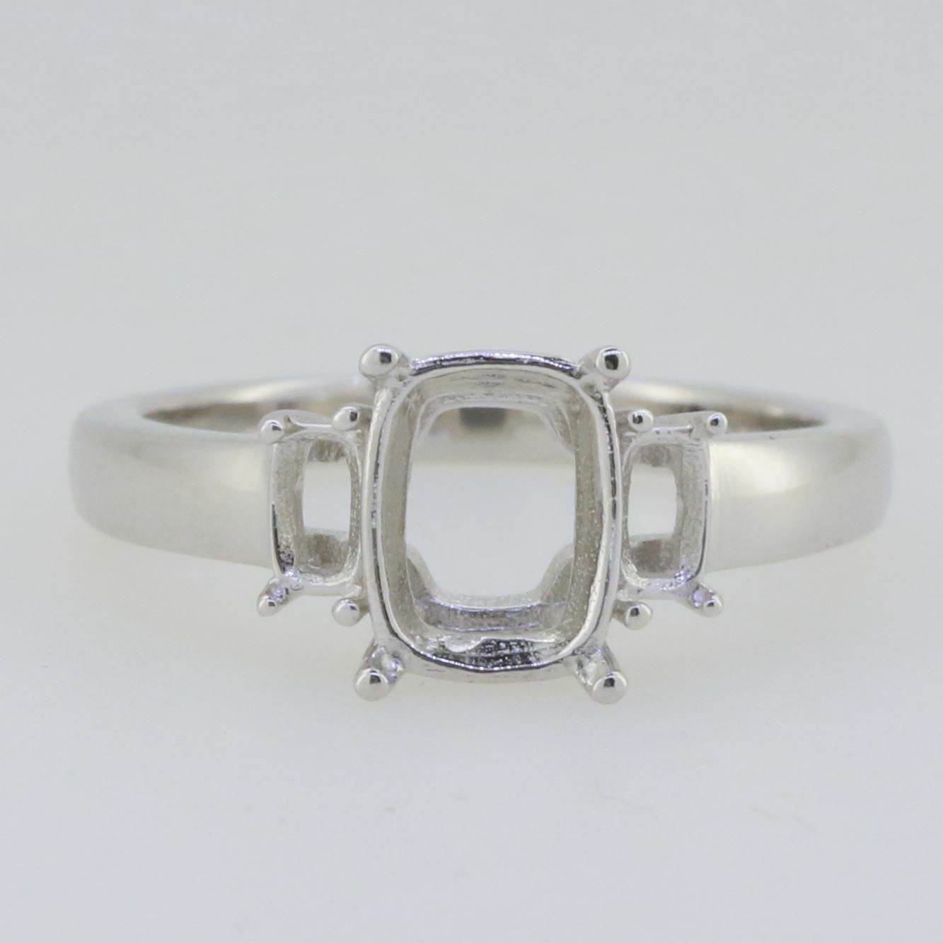 Sterling Silver Semi Mount Ring Setting Cushion CU 9x7mm CU 5x2.5 Whit - Syzjewelry