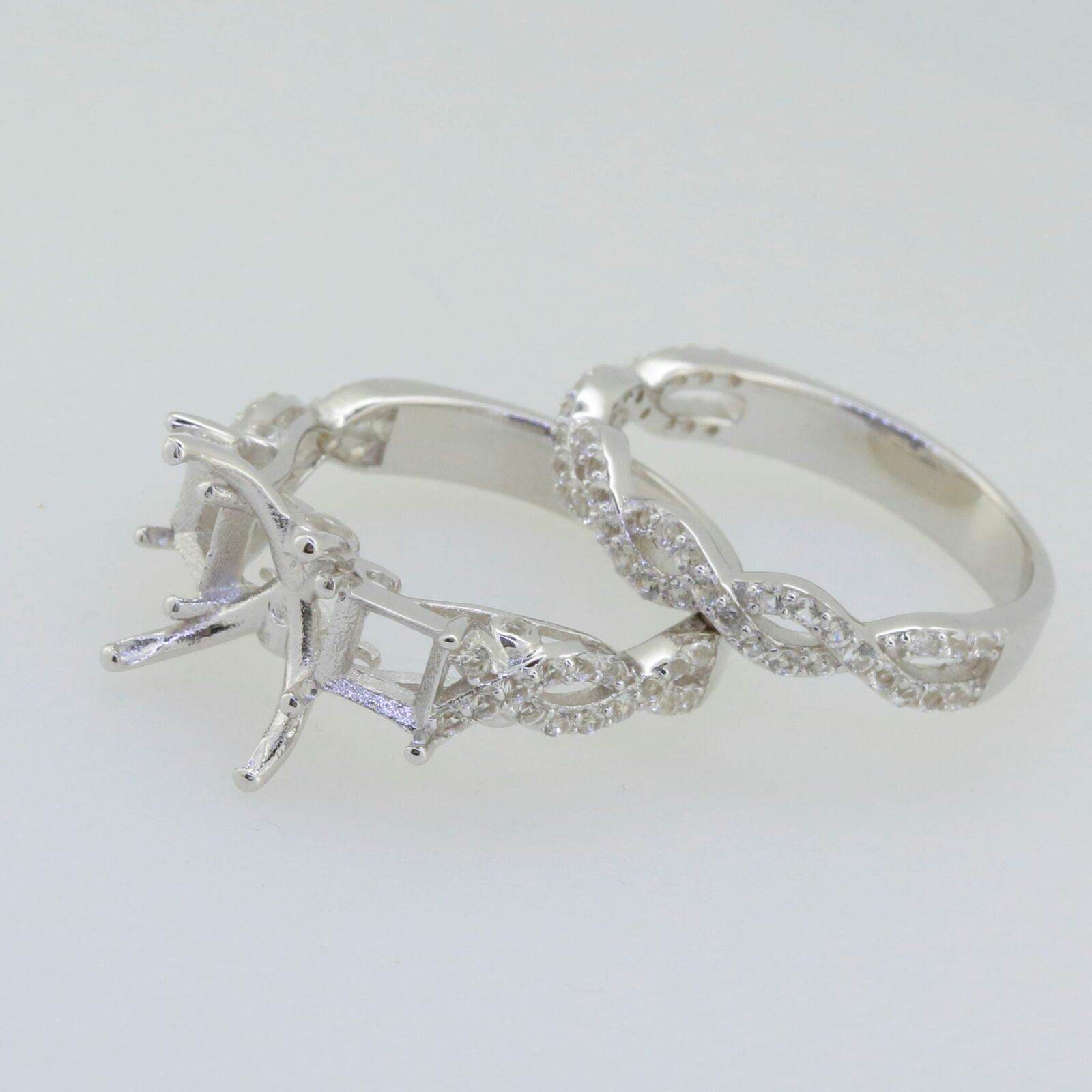 Sterling Silver Semi Mount Ring Setting Emerald OCT 10X8mm SQ5x5 3 Stone - Syzjewelry