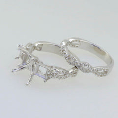 Sterling Silver Semi Mount Ring Setting Emerald OCT 10X8mm SQ5x5 3 Stone - Syzjewelry