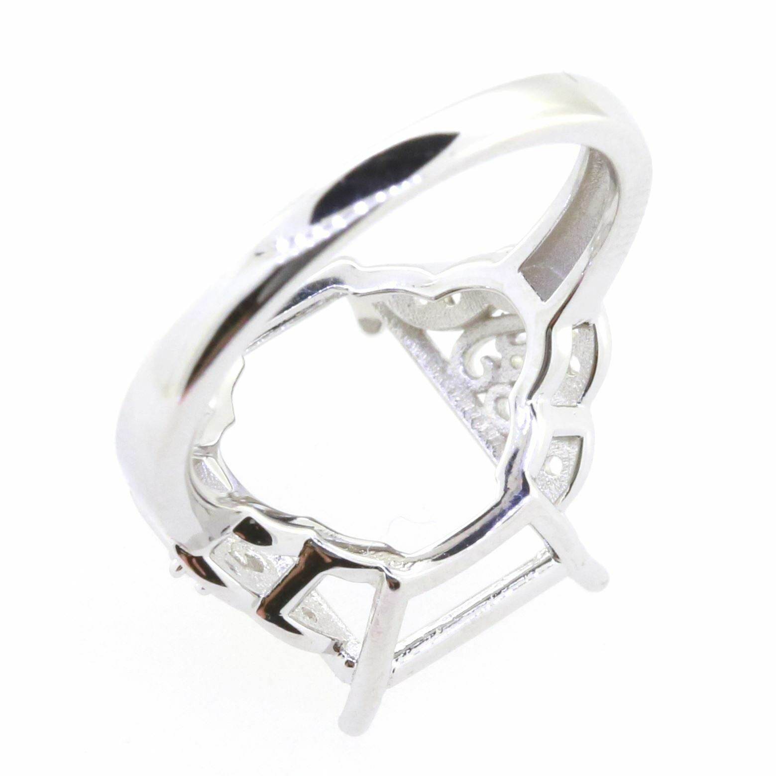 14K White Gold Semi Mount Ring Setting Emerald OCT 14x10mm side stone - Syzjewelry