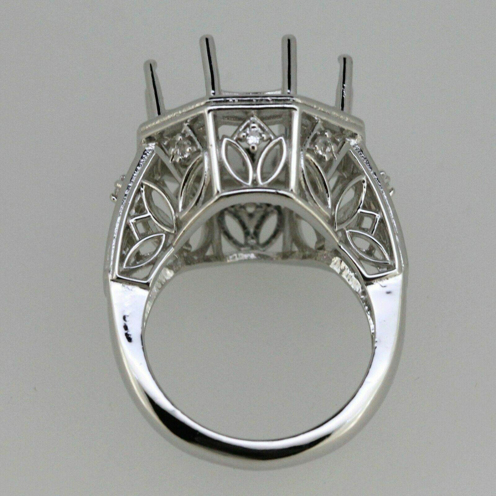 Art Deco Style Sterling Silver Semi Mount Ring Setting Round RD 17x17mm - Syzjewelry