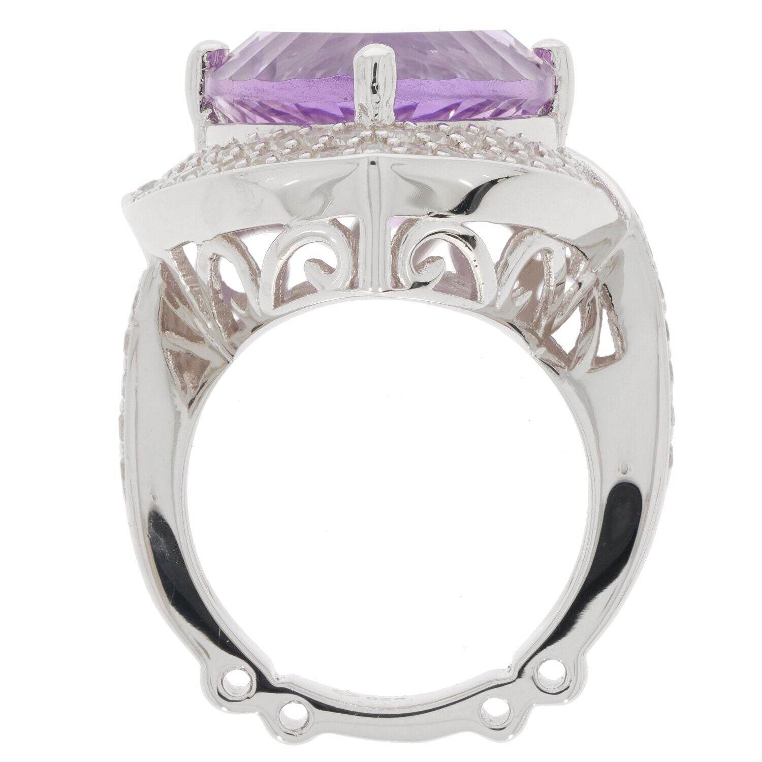 Sterling Silver Semi Mount Ring Setting Trillion TRI 14X14mm Double Halo - Syzjewelry