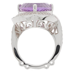 Sterling Silver Semi Mount Ring Setting Trillion TRI 14X14mm Double Halo - Syzjewelry