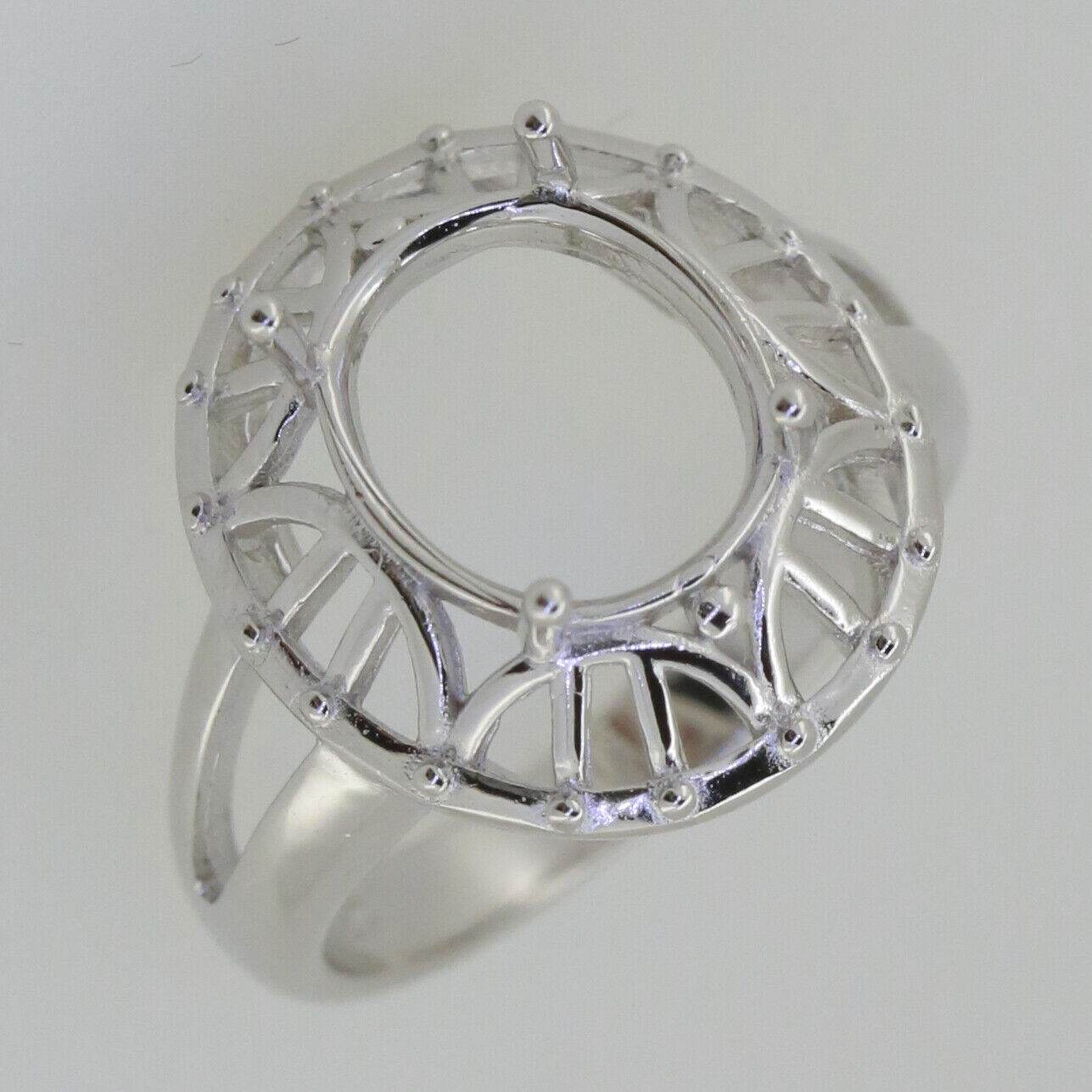 Sterling Silver Semi Mount Ring Setting Oval OV 11x9mm Vintage Repro White Topaz - Syzjewelry