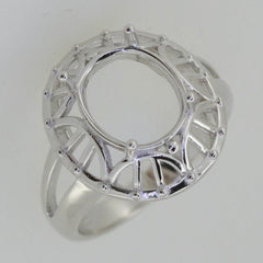 Sterling Silver Semi Mount Ring Setting Oval OV 11x9mm Vintage Repro White Topaz - Syzjewelry