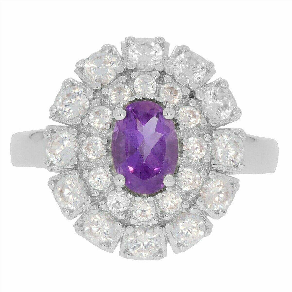 Sterling Silver Semi Mount Ring Setting Oval OV 7x5mm Double Halo White Topaz - Syzjewelry