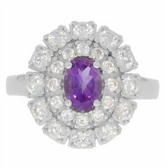 Sterling Silver Semi Mount Ring Setting Oval OV 7x5mm Double Halo White Topaz - Syzjewelry