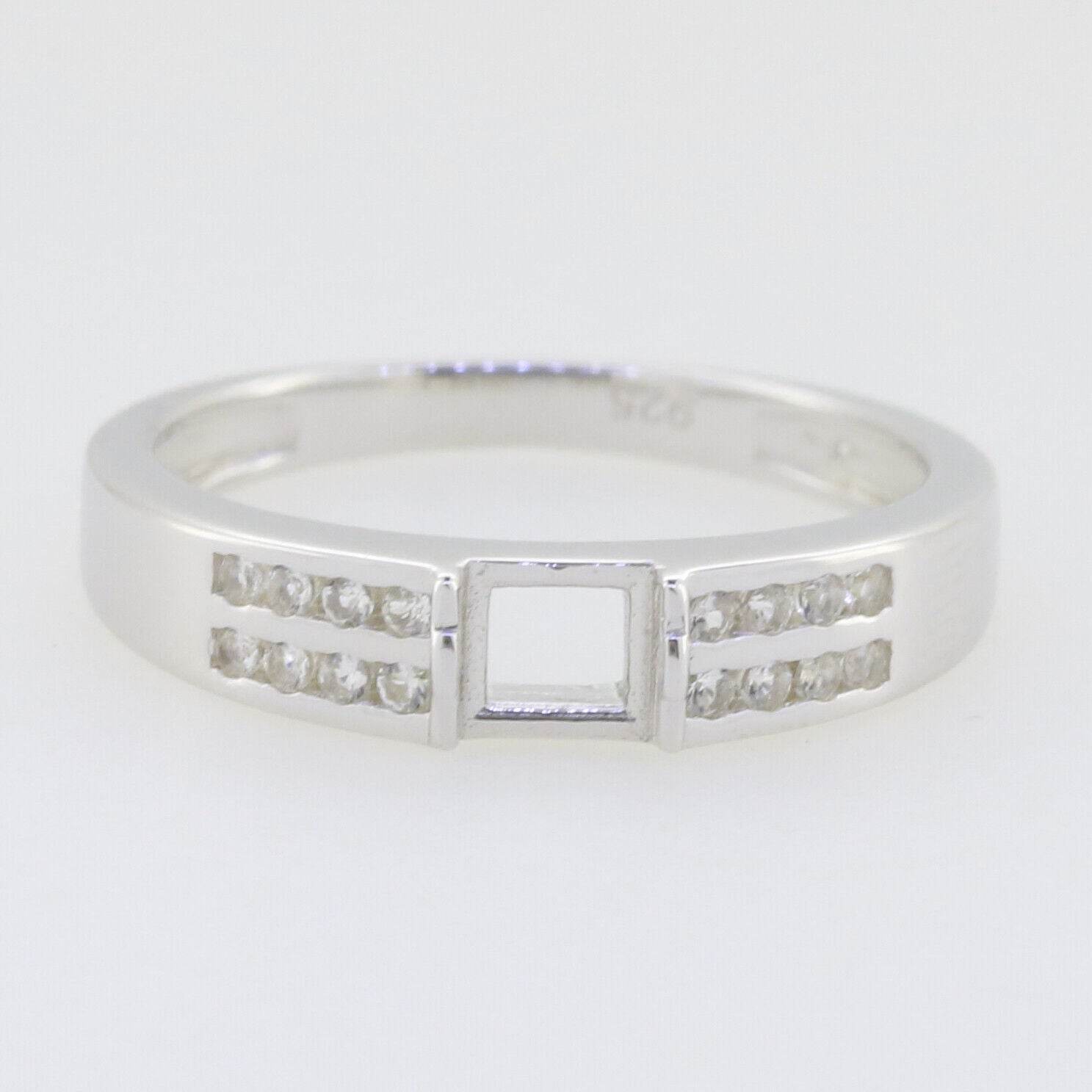 Sterling Silver Semi Mount Ring Setting Princess SQ 4.5mm Band Ring 20967 - Syzjewelry