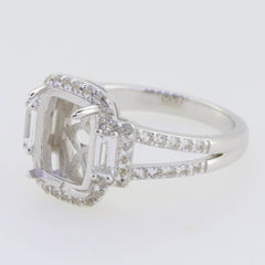 Sterling Silver Semi Mount Ring Setting Cushion CU 10x8mm Halo Split S20538 - Syzjewelry