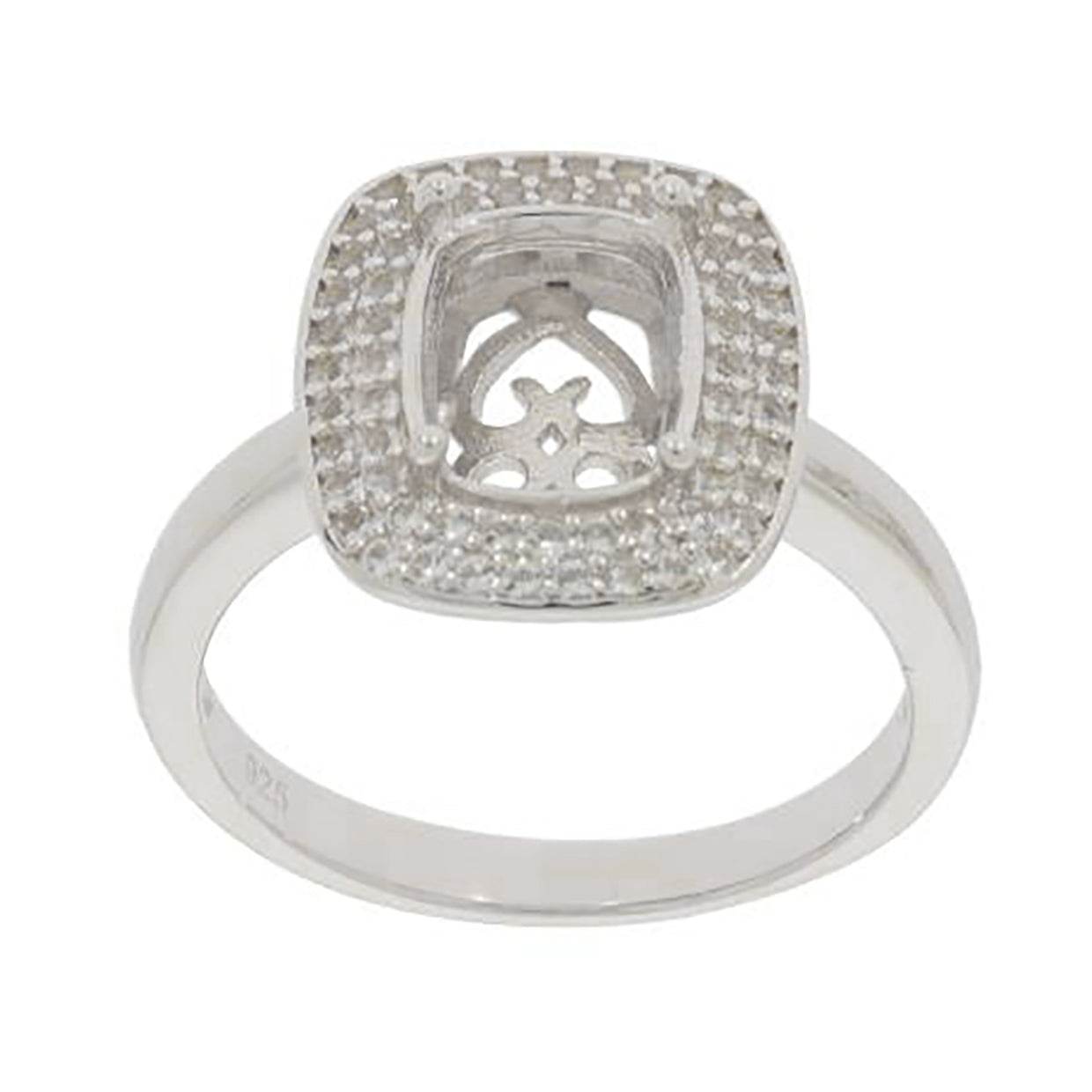 Sterling Silver Semi Mount Ring Setting Cushion CU 9x7mm Double Halo Topaz - Syzjewelry