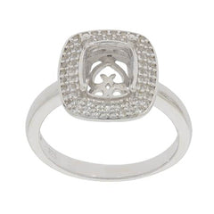 Sterling Silver Semi Mount Ring Setting Cushion CU 9x7mm Double Halo Topaz - Syzjewelry